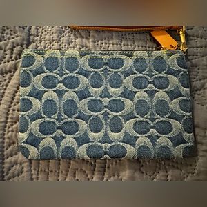 Coach Small Wristlet In Signature Denim